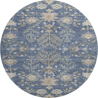 Piper Looms Mayfield Floral AMF1156 Blue Machine Washable Area Rug Round Main Image
