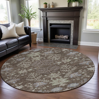 Piper Looms Mayfield Floral AMF1156 Brown Machine Washable Area Rug Round Lifestyle Image Feature
