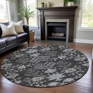Piper Looms Mayfield Floral AMF1156 Charcoal Machine Washable Area Rug Round Lifestyle Image Feature