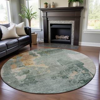 Piper Looms Mayfield Abstract AMF1157 Seafoam Machine Washable Area Rug Round Lifestyle Image Feature