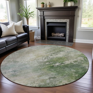 Piper Looms Mayfield Abstract AMF1158 Aloe Machine Washable Area Rug Round Lifestyle Image Feature