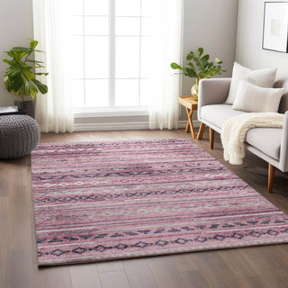 Piper Looms Mayfield Tribal Diamond AMF116 Pink Machine Washable Area Rug Lifestyle Image Feature