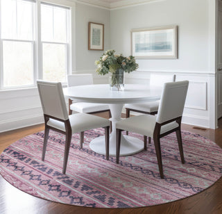 Piper Looms Mayfield Tribal Diamond AMF116 Pink Machine Washable Area Rug Round Lifestyle Image Feature