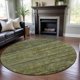 Piper Looms Mayfield Stripes AMF1166 Olive Machine Washable Area Rug Round Lifestyle Image Feature