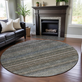 Piper Looms Mayfield Stripes AMF1167 Taupe Machine Washable Area Rug Round Lifestyle Image Feature
