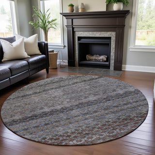 Piper Looms Mayfield Stripes AMF1168 Brown Machine Washable Area Rug Round Lifestyle Image Feature