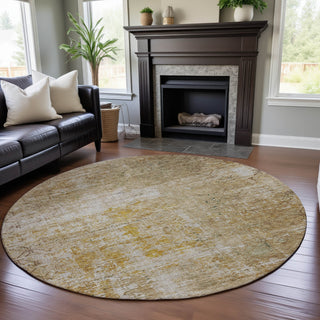 Piper Looms Mayfield Geometric AMF1169 Gold Machine Washable Area Rug Round Lifestyle Image Feature
