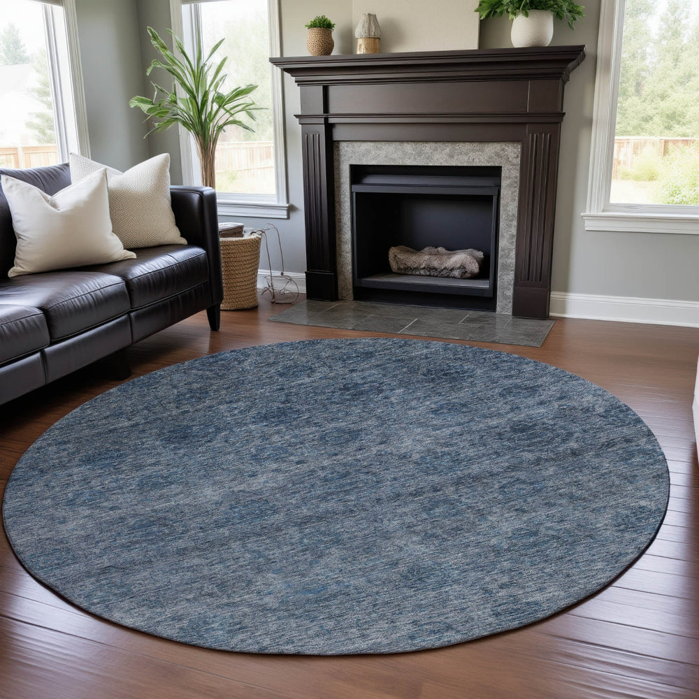 Piper Looms Mayfield Global AMF1170 Blue Machine Washable Area Rug Round Lifestyle Image Feature
