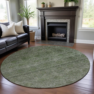 Piper Looms Mayfield Global AMF1170 Olive Machine Washable Area Rug Round Lifestyle Image Feature