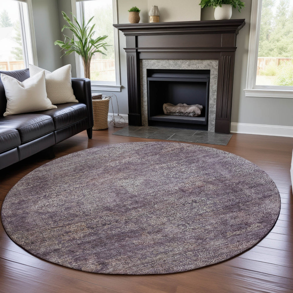 Piper Looms Mayfield Global AMF1172 Plum Machine Washable Area Rug Round Lifestyle Image Feature