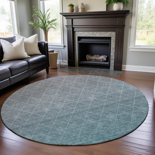 Piper Looms Mayfield Geometric AMF1175 Teal Machine Washable Area Rug Round Lifestyle Image Feature