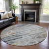 Piper Looms Mayfield Geometric AMF1178 Silver Machine Washable Area Rug Round Lifestyle Image Feature