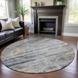Piper Looms Mayfield Geometric AMF1178 Silver Machine Washable Area Rug Round Lifestyle Image Feature