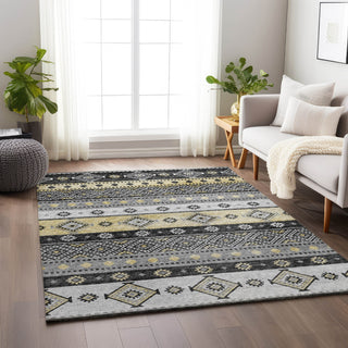 Piper Looms Mayfield Tribal Diamond AMF118 Gray Machine Washable Area Rug Lifestyle Image Feature