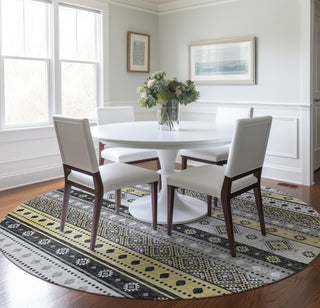 Piper Looms Mayfield Tribal Diamond AMF118 Gray Machine Washable Area Rug Round Lifestyle Image Feature