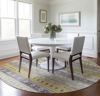 Piper Looms Mayfield Tribal Diamond AMF118 Purple Machine Washable Area Rug Round Lifestyle Image Feature