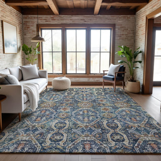 Piper Looms Mayfield Global AMF1181 Denim Machine Washable Area Rug Lifestyle Image Feature