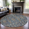 Piper Looms Mayfield Global AMF1181 Denim Machine Washable Area Rug Round Lifestyle Image Feature