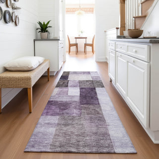 Piper Looms Mayfield Squares AMF1190 Eggplant Machine Washable Area Rug Runner Lifestyle Image Feature