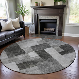 Piper Looms Mayfield Squares AMF1190 Pewter Machine Washable Area Rug Round Lifestyle Image Feature