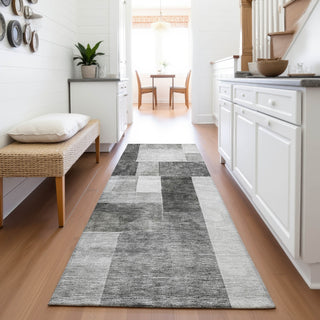 Piper Looms Mayfield Squares AMF1190 Pewter Machine Washable Area Rug Runner Lifestyle Image Feature