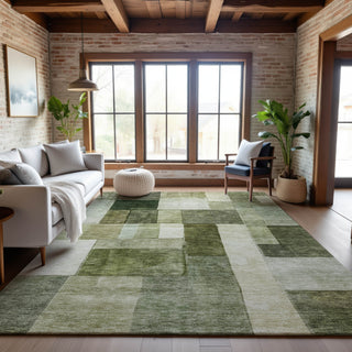 Piper Looms Mayfield Squares AMF1190 Sage Machine Washable Area Rug Lifestyle Image Feature