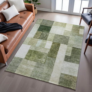 Piper Looms Mayfield Squares AMF1190 Sage Machine Washable Area Rug Lifestyle Image Feature