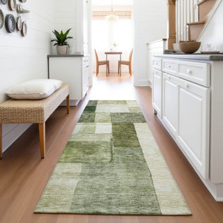 Piper Looms Mayfield Squares AMF1190 Sage Machine Washable Area Rug Runner Lifestyle Image Feature