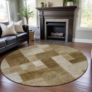 Piper Looms Mayfield Squares AMF1190 Terracotta Machine Washable Area Rug Round Lifestyle Image Feature