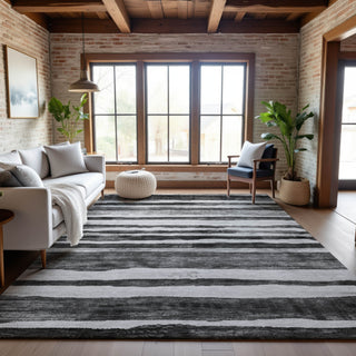 Piper Looms Mayfield Stripes AMF1191 Charcoal Machine Washable Area Rug Lifestyle Image Feature