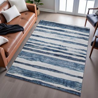 Piper Looms Mayfield Stripes AMF1191 Denim Machine Washable Area Rug Lifestyle Image Feature