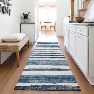 Piper Looms Mayfield Stripes AMF1191 Denim Machine Washable Area Rug Runner Lifestyle Image Feature