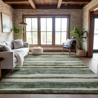 Piper Looms Mayfield Stripes AMF1191 Sage Machine Washable Area Rug Lifestyle Image Feature