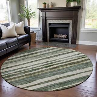 Piper Looms Mayfield Stripes AMF1191 Sage Machine Washable Area Rug Round Lifestyle Image Feature