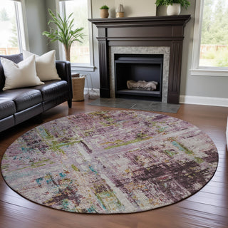 Piper Looms Mayfield Abstract AMF1194 Lavender Machine Washable Area Rug Round Lifestyle Image Feature