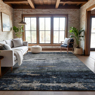 Piper Looms Mayfield Abstract AMF1195 Navy Machine Washable Area Rug Lifestyle Image Feature