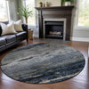 Piper Looms Mayfield Abstract AMF1195 Navy Machine Washable Area Rug Round Lifestyle Image Feature