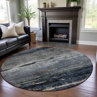 Piper Looms Mayfield Abstract AMF1195 Navy Machine Washable Area Rug Round Lifestyle Image Feature