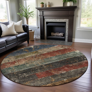 Piper Looms Mayfield Stripes AMF1198 Fern Machine Washable Area Rug Round Lifestyle Image Feature