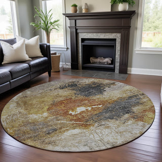 Piper Looms Mayfield Abstract AMF1199 Taupe Machine Washable Area Rug Round Lifestyle Image Feature