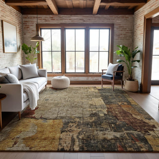 Piper Looms Mayfield Abstract AMF1201 Khaki Machine Washable Area Rug Lifestyle Image Feature