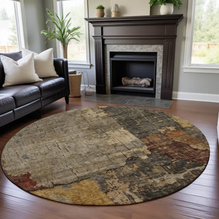 Piper Looms Mayfield Abstract AMF1201 Khaki Machine Washable Area Rug Round Lifestyle Image Feature