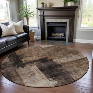 Piper Looms Mayfield Abstract AMF1202 Brown Machine Washable Area Rug Round Lifestyle Image Feature