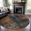 Piper Looms Mayfield Abstract AMF1204 Blue Machine Washable Area Rug Round Lifestyle Image Feature