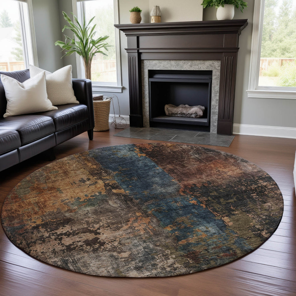 Piper Looms Mayfield Abstract AMF1204 Blue Machine Washable Area Rug Round Lifestyle Image Feature