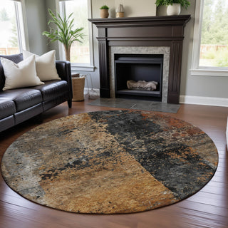 Piper Looms Mayfield Abstract AMF1205 Copper Machine Washable Area Rug Round Lifestyle Image Feature