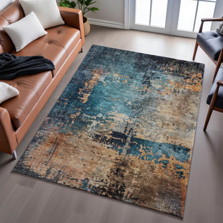 Piper Looms Mayfield Abstract AMF1206 Teal Machine Washable Area Rug Lifestyle Image Feature
