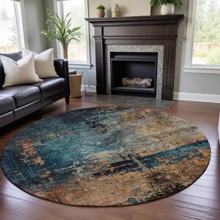 Piper Looms Mayfield Abstract AMF1206 Teal Machine Washable Area Rug Round Lifestyle Image Feature