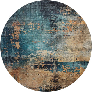 Piper Looms Mayfield Abstract AMF1206 Teal Machine Washable Area Rug Round Main Image