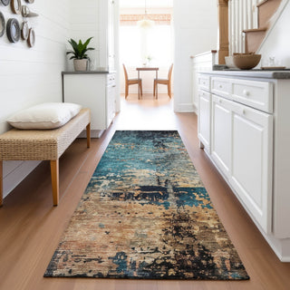 Piper Looms Mayfield Abstract AMF1206 Teal Machine Washable Area Rug Runner Lifestyle Image Feature